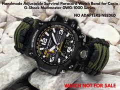 Casio Mudmaster GWG-1000’s Green Black Adjustable Paracord Survival Watch Band