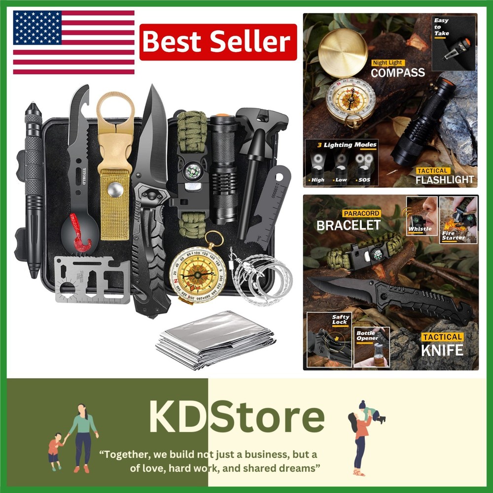 Compact 14 in 1 Survival Kit – Perfect for Camping, Fishing, and Hiking