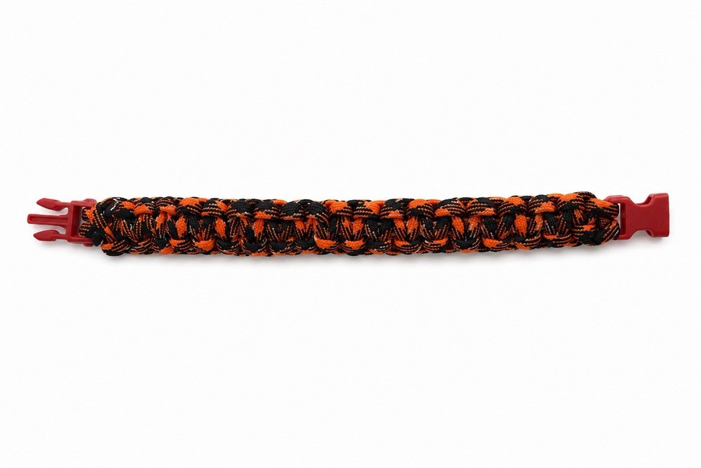 Orange/Black Paracord Bracelet w/ Red Side Release Buckle 8in 1-Pack