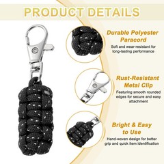 Reflective Paracord Zipper Pull, 80 mm Length for Backpacks (4 Pack, Black)
