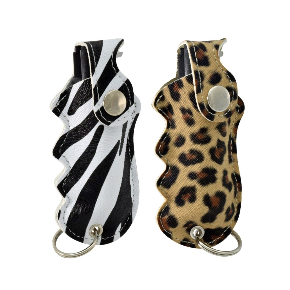 Pepper Defense 2-PACK Pepper Spray Max Strength Zebra & Leopard Holsters UV Dye