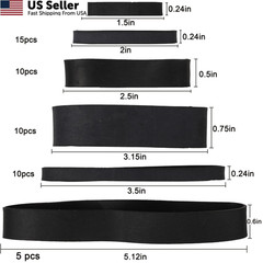 65Pcs Rubber Bands Assorted Sizes Black 6 sizes 1.5in 2in size 82