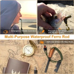 Durable 3/8″ Thick Ferro Rod Fire Starter with Wooden Handle & Emergency Tools