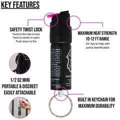 2 Pack Police Magnum Hot Pink pepper Spray Key ring .50oz self defense For Women