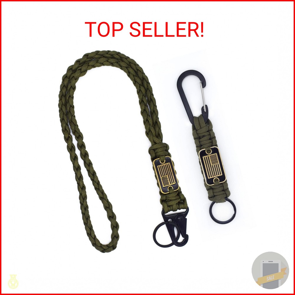 Tragdro 2 Pcs Heavy Duty Braided Paracord Lanyard Keychain with USA Flag, Parach