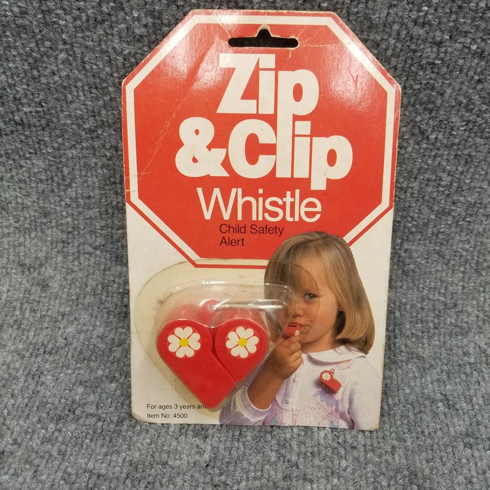 Vintage Zip & Clip Whistle Red Flowers Straco Child Safety Alert 80s 90s
