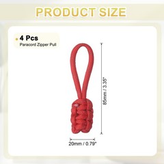 4Pcs Reflective Paracord Zipper Pull, 85 mm Length for Backpacks, Red
