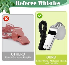 simarro 100 Pcs Stainless Steel Whistle with Lanyard, Silver Professional Loud M