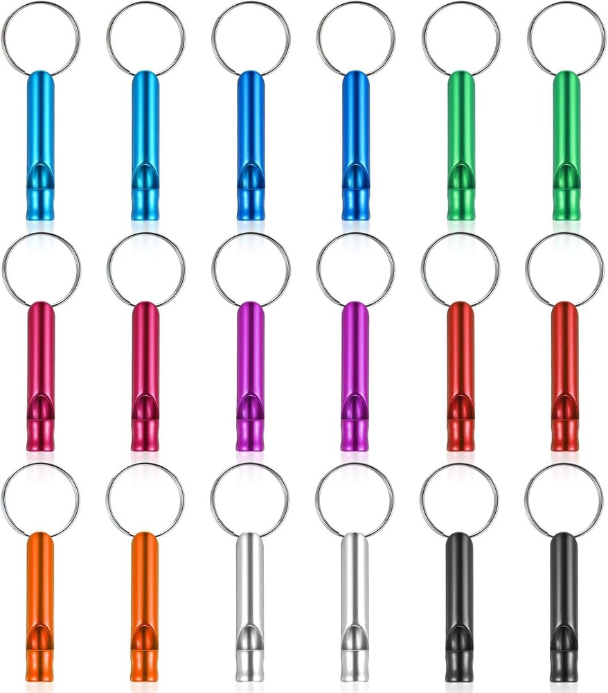 Prasacco 18 Pcs Emergency Whistle with Keychain, Emergency Whistle Survival Loud