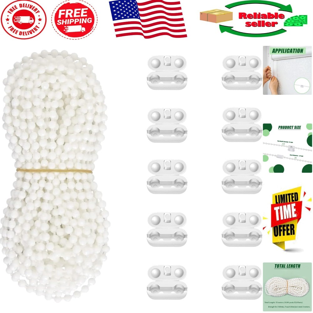 Versatile 10M Plastic Bead Chain Cord for Honeycomb & Venetian Blinds – White
