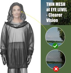 Unisex Outdoor Mosquito Jacket with Hood & Mitts Breathable Bug-Proof Mesh Net