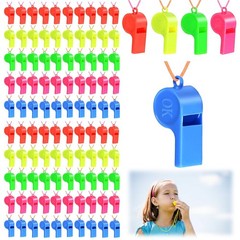 100 Pack Plastic Pipes Kids, 5 Colors Sports Pipes with Lanyard, Tril…