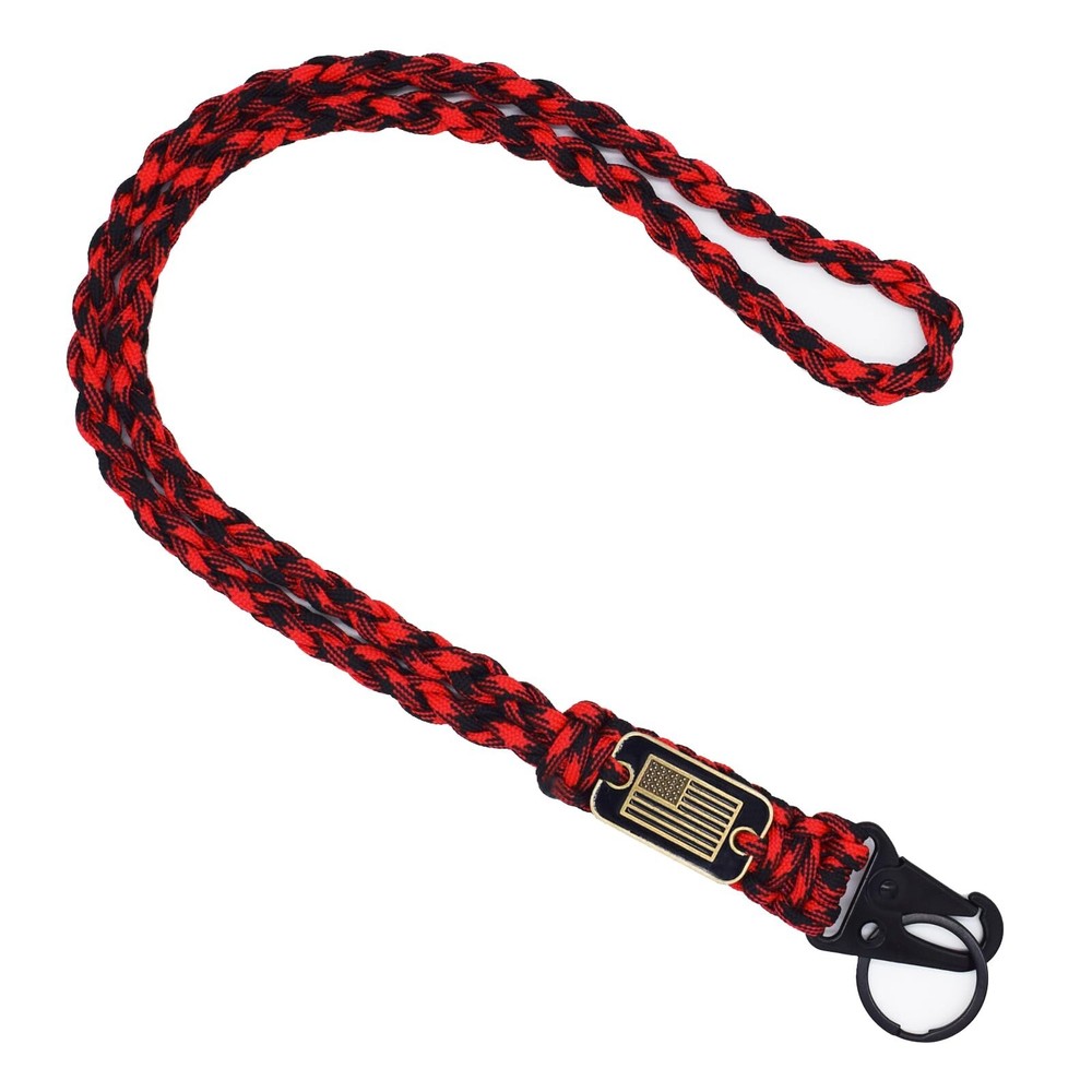 Heavy Duty Braided Paracord Lanyard Keychain with USA Flag, Parachute Rope Ne…