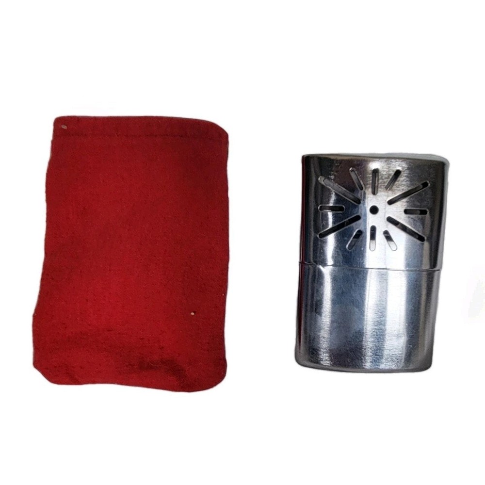 Vintage Metal Pocket Hand Warmer & Bag Starburst Pattern Camping Hunting Outdoor