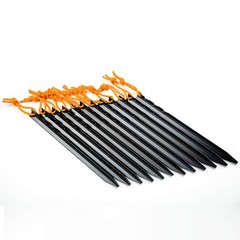12 Pack Aluminum Alloy Tent Stakes Pegs Ground Pegs with Black Camping Cord