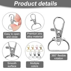 60PCS Key Chain Clip Hooks, Swivel Clasp Hooks, D Ring Clip Lanyard Hardware