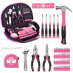 63 Piece Pink Tool Set,Household Tool Kit with Bag for Women, Home, Garage,