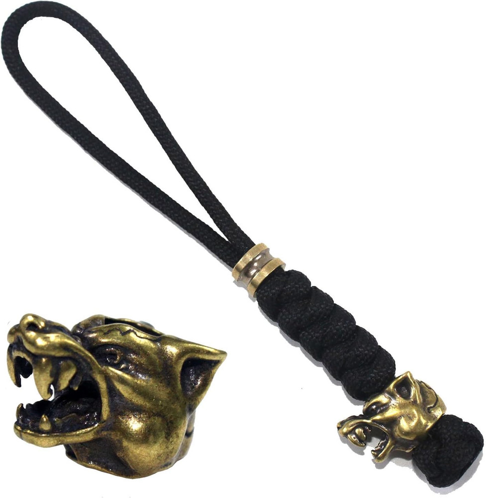 Paracord Knife Lanyard with Brass Wolf-Head Bead Paracord Lanyard for Knife EDC