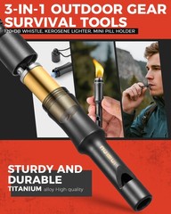 Iumiun 3-In-1 Fire Starter Survival Tool -Titanium Emergency Whistle Kerosene