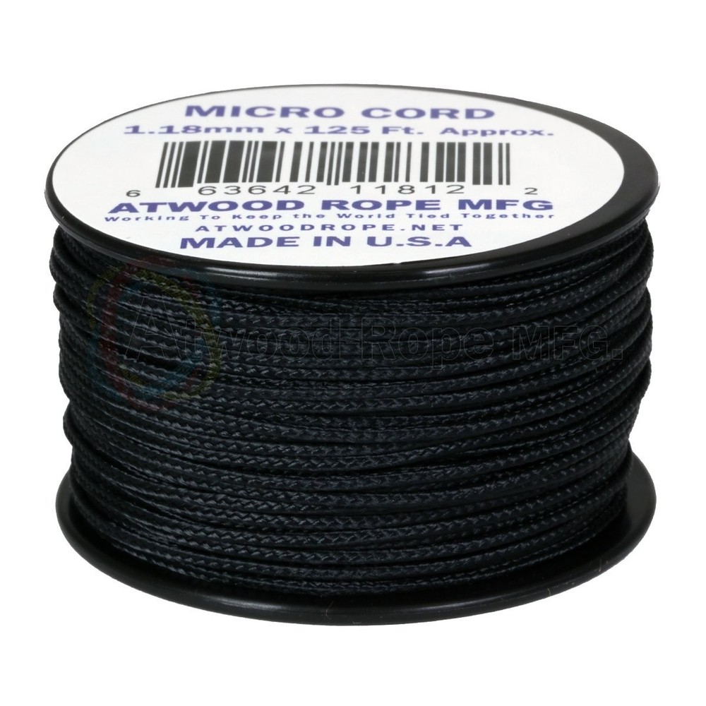 Atwood Rope MFG 1.18mm x 125′ Micro Cord, Black Small,