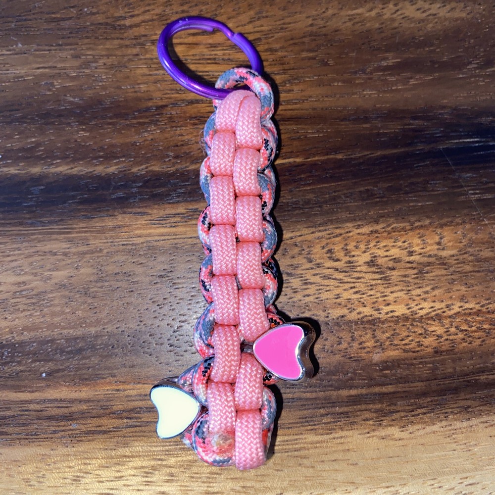 Paracord Keychain Pink with Heart Charms