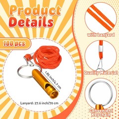 100 Pcs 50/100Pcs Emergency Whistles with Lanyard, Aluminum Extra Loud Surviv…