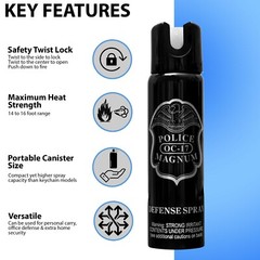 5 Police Magnum pepper spray 4oz GID Twist Lock Stream Safety Defense Security