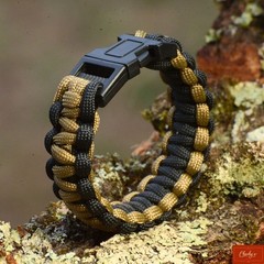 Men’s Survival Paracord Bracelet Black Khaki 6.75″ Wrist Handmade USA(183)