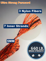 660 LB Strength Camping Rope, 12FT Paracord, 2-In-1 LED Light Guy Line | 30 Leds