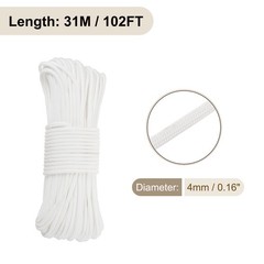 550 Paracord Rope 102ft, 4mm Thin Paracord Nylon Survival Cord White
