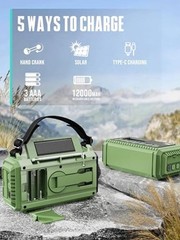 12000mAh Emergency Radio – AUTO NOAA 12000mAh – ArmyGreen with LCD Display