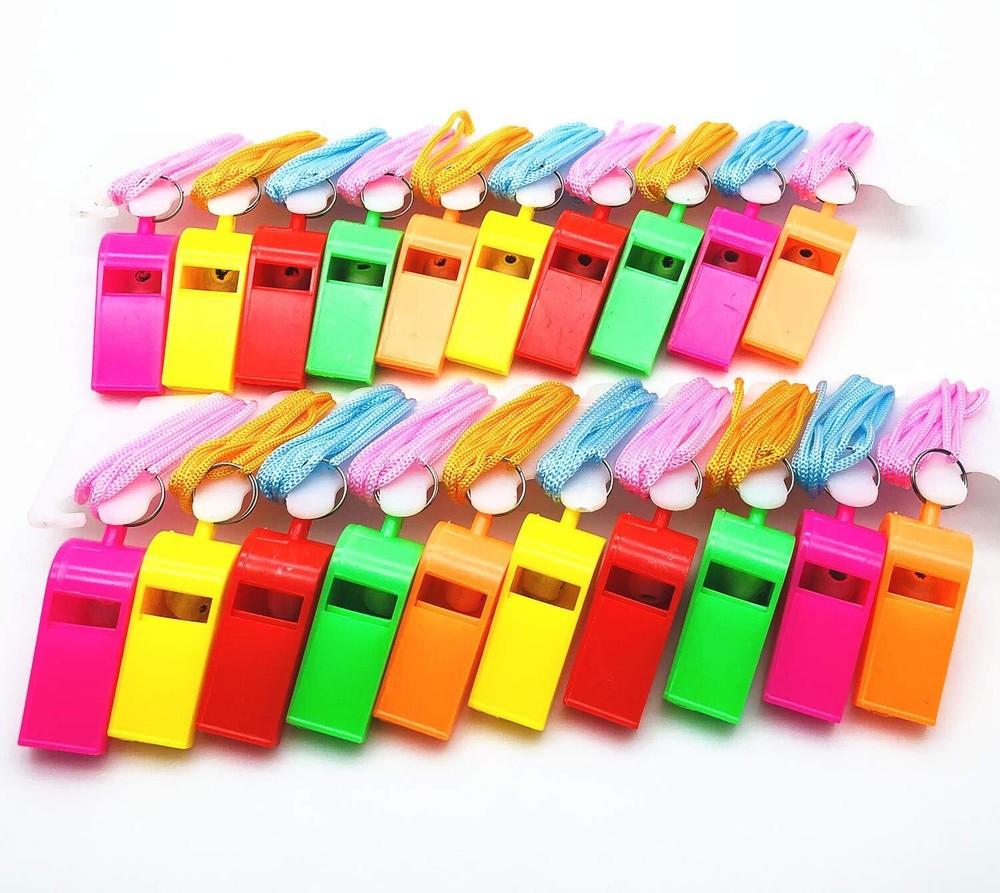 20 Pcs Plastic Whistles w/ Lanyard for Sports Coach Referee Lifeguard Emergency
