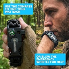Paracord Bracelet Compass Hiking Survival Kit Emergency 2 Pack Black Bracelets