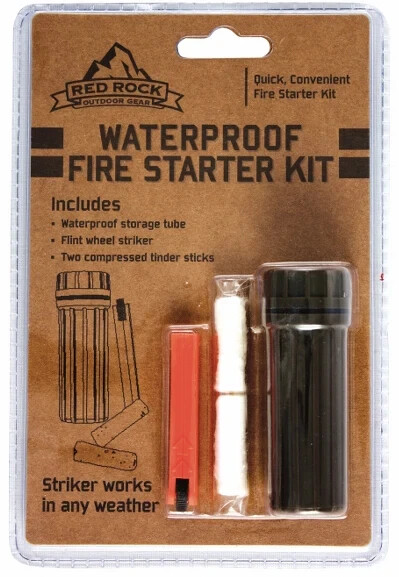 Red Rock Waterproof Fire Starter Kit Flint Wheel Striker Tinder Stick NEW 06-020