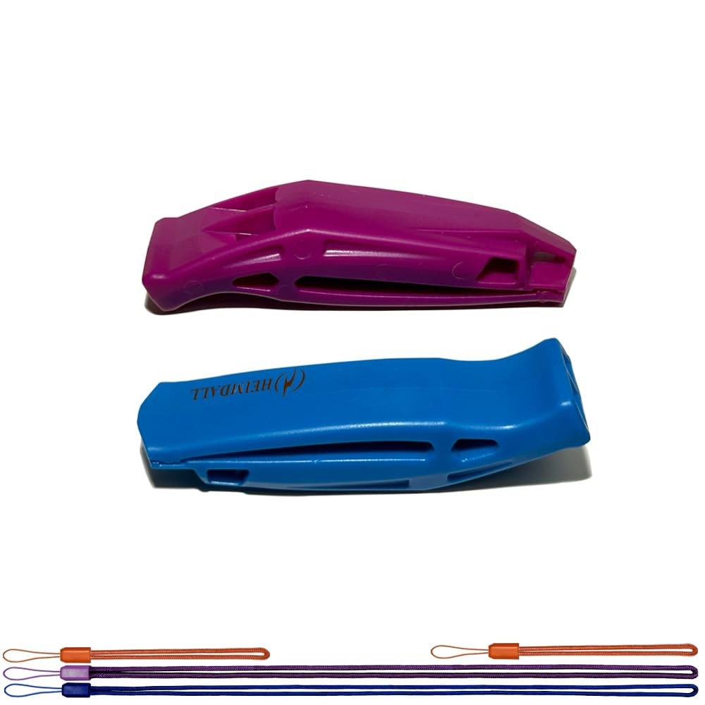 HEIMDALL Emergency Survival Whistle with Lanyard (2 Pack) for Blue, Purple
