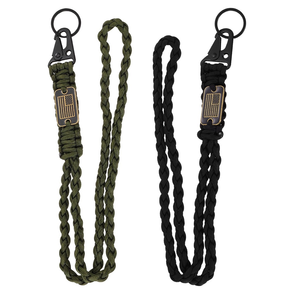 2Pcs Paracord Lanyard, Strong Lanyard with USA Flag, Black, Olive Green