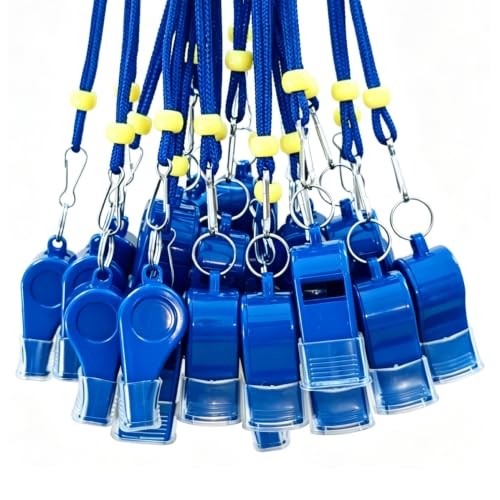 24 Packs Sports Whistles with Lanyard, for Coaches, Referees and Officials Blue
