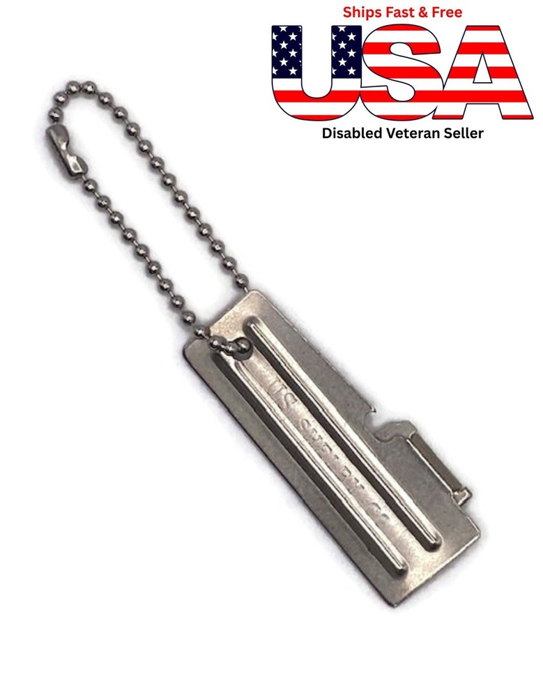 US Military Issue P51 Survival Can Opener Dog Tag Chain 4½» US Shelby Co.