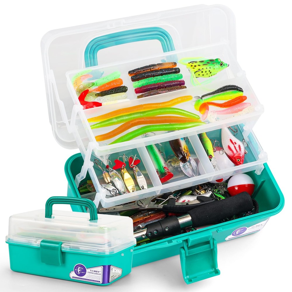 TCMBY 3 Layers Tackle Box with 11.0 x 5.5 x 5.1 inches, Green