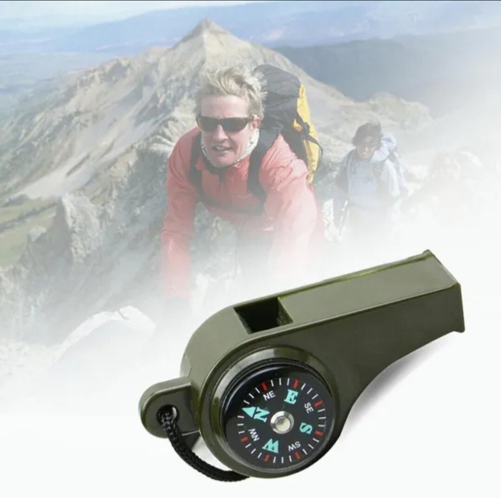 1pc Three-In-One Emergency Survival Whistle With Compass & Thermometer – NEW