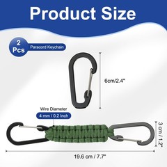 Paracord Keychain Aluminum Paracord Lanyard Key Chain – (2 Pack, Green)