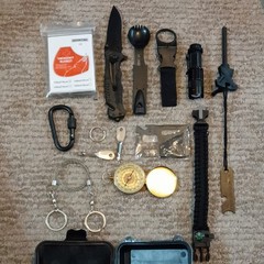 Survival Kit Black Hard Case w/ Knife Flashlight Compass Fire Starter Blanket