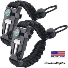 5 in 1 Adjustable Paracord Emergency Bracelet Fire Starter, Compass. USA Shipper