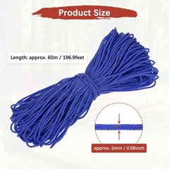 1PCS 2 mm 197FT Reflective Guyline Camping Paracord 3 Strands, Sapphire Blue