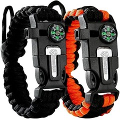 Paracord Bracelet 2 Pack Adjustable Fire Starter Whistle Camping