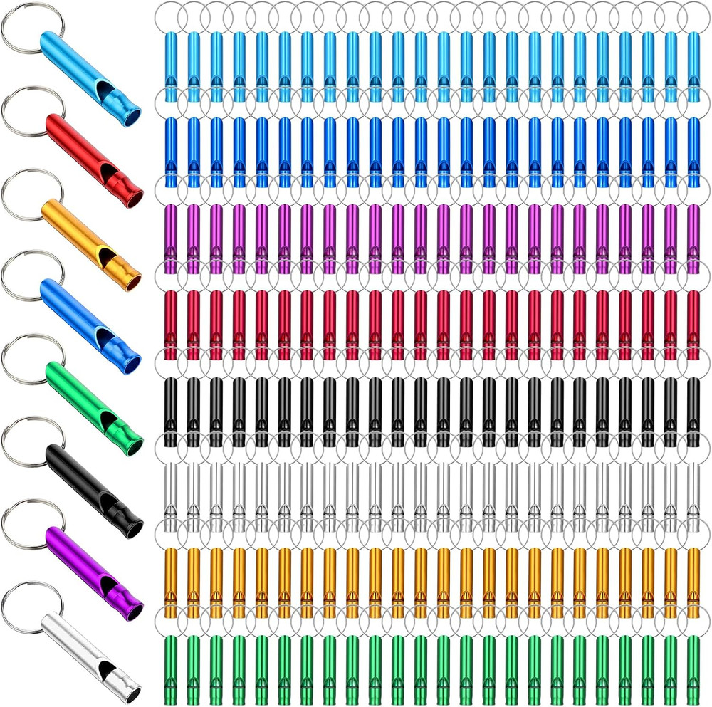 200Pcs Emergency Whistles with Keychains, Aluminum Extra Loud Survival Whistle,