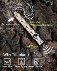 Titanium Pill Holder Necklace Whistle Mini Keychain Nitro Pill Case Silver