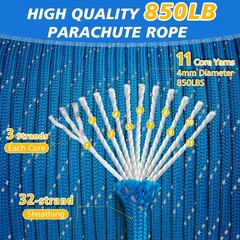 Reflective Paracord Rope 850Ib, 50/100/200/500/1000ft 4MM 11 100FT, Blue