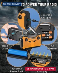 J-369 11100mWh Emergency Weather Radio NOAA/AM/FM | AA Batteries/Hand Crank/Sola