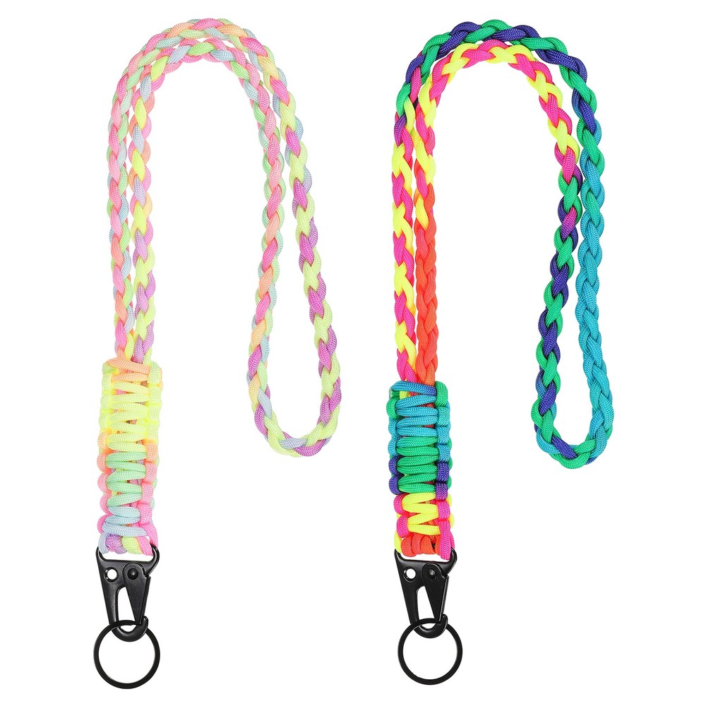 2Pcs Heavy Duty Braided Paracord Lanyard, Dark/Light Multicolor